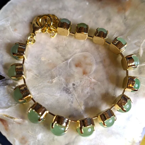 Genuine Green Jade Bracelet in 14K Gold Plated - Picture 3 of 4